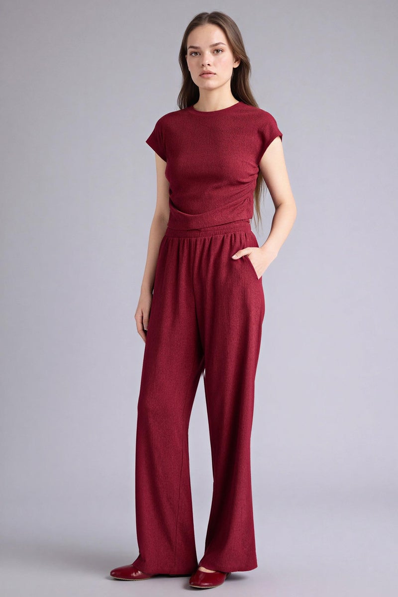 DeFacto Red Woman Slim Fit Crew Neck Crepe Short Sleeve T-Shirt Casual - Image 2
